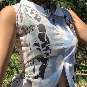 ~handmade patchwork cow and farm animal print collared crop top~